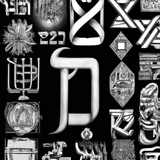 קולאז' של עיצובי קעקועים פופולריים בעברית, כולל סמלים ואותיות.