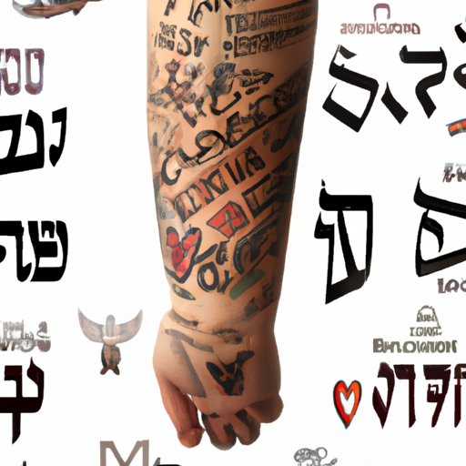 קולאז' של קעקועי אהבה עבריים שונים המוצגים על חלקי הגוף השונים.