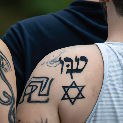 קבוצה מגוונת של אנשים מציגים את הקעקועים שלהם בעברית, תוך שימת דגש על הכלה.